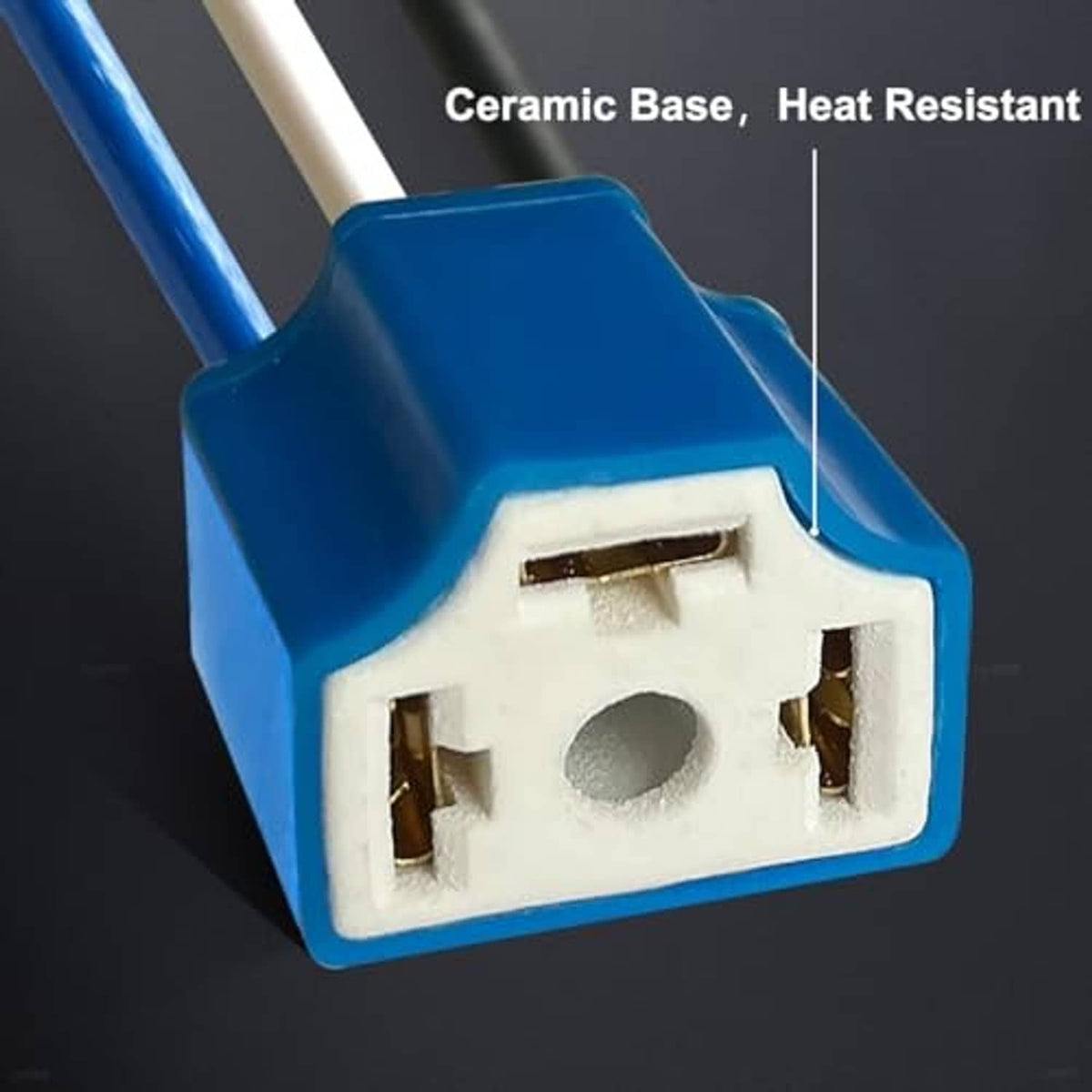 H4 female headlight socket connector with ceramic base and blue heat-resistant housing