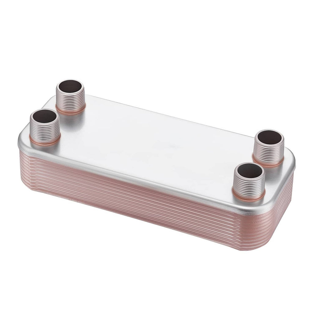 Brazed plate heat exchanger, rectangular with four threaded inlet/outlet ports
