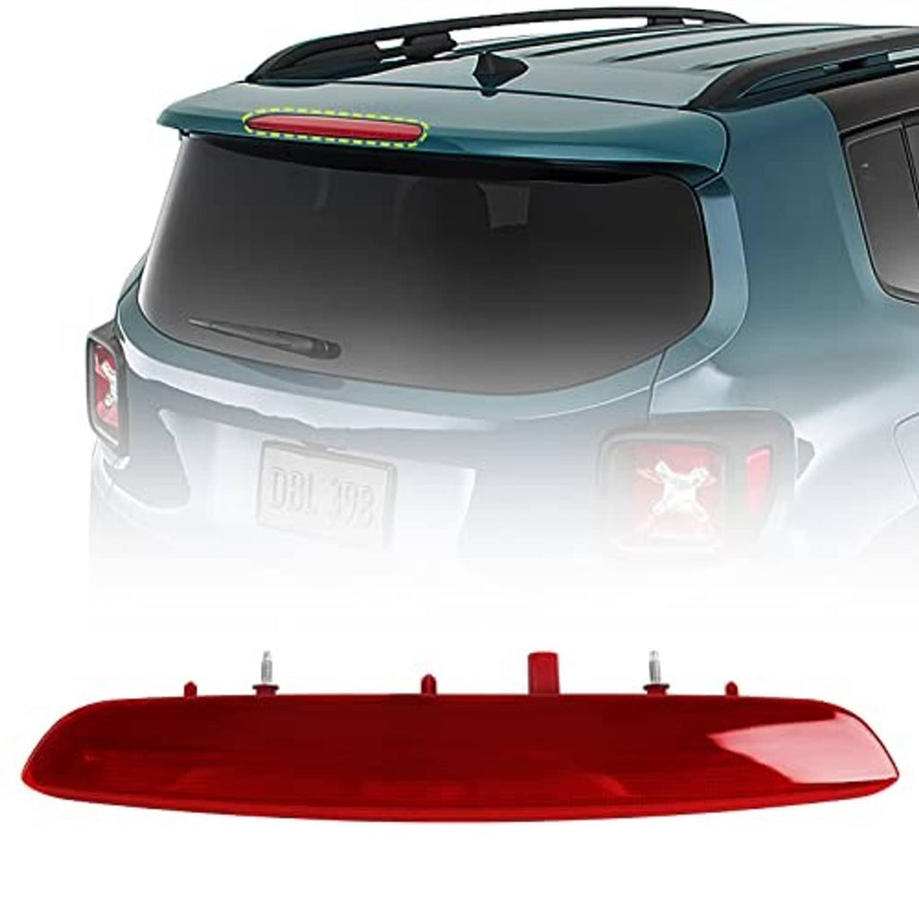 Red rear center LED third brake light lens with mounting points, shown on white