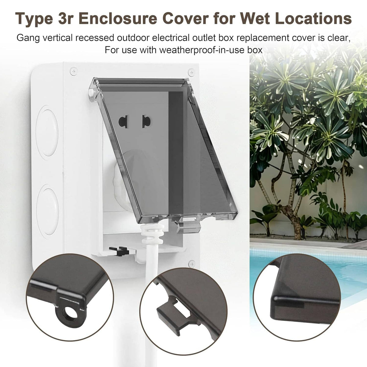 Recessed outlet box cover with clear tinted door for outdoor wet locations