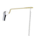 Toilet flush lever replacement kit with white handle, brass arm, and chain