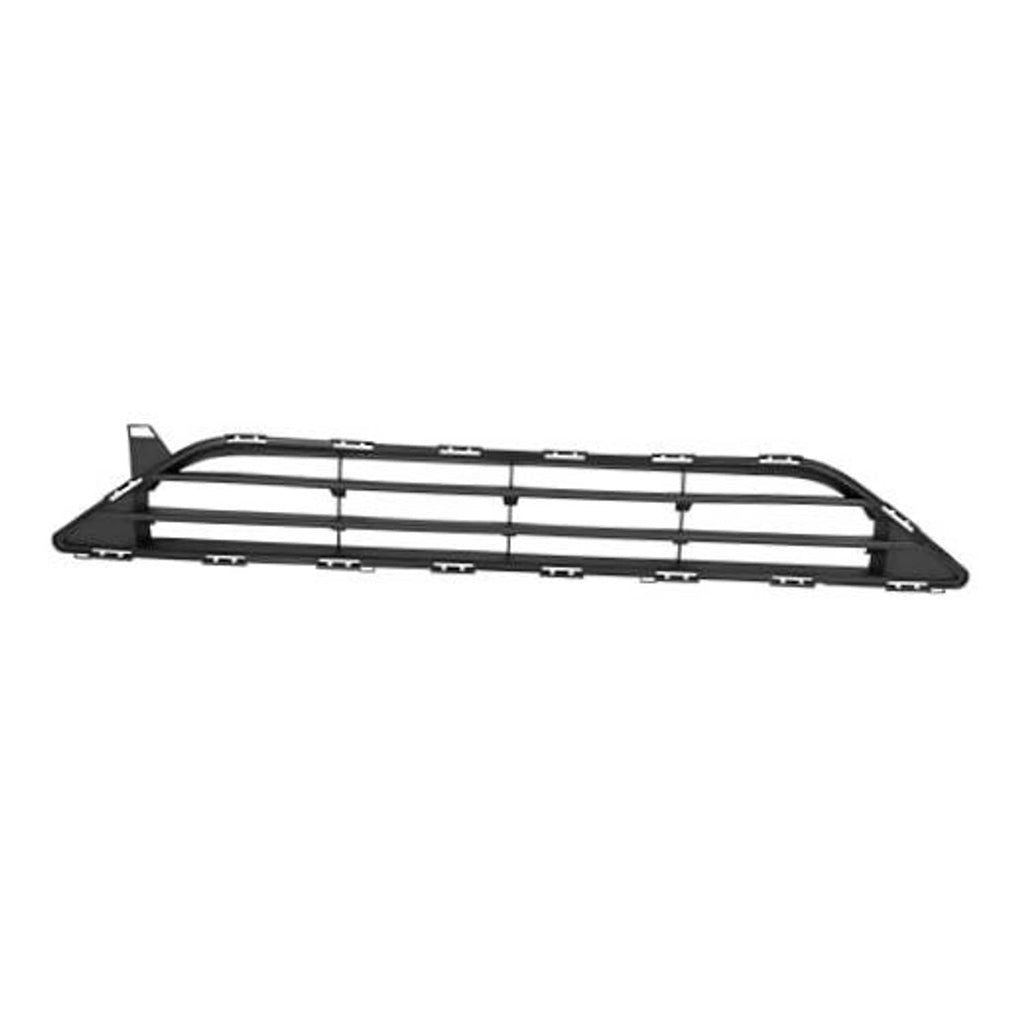 Front bumper lower grille with horizontal black bars and side end caps