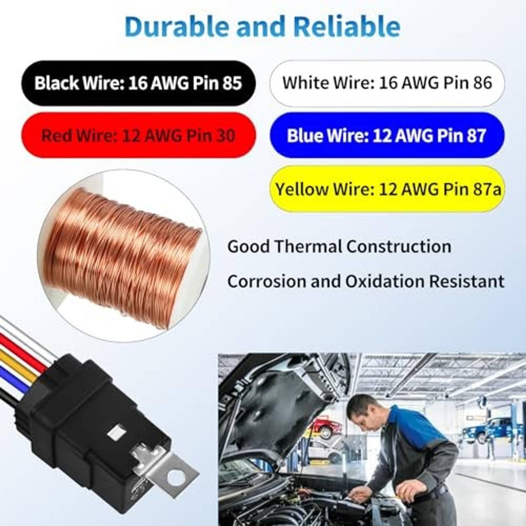 5-pin waterproof relay kit: black relay module with multicolor wire harness connector