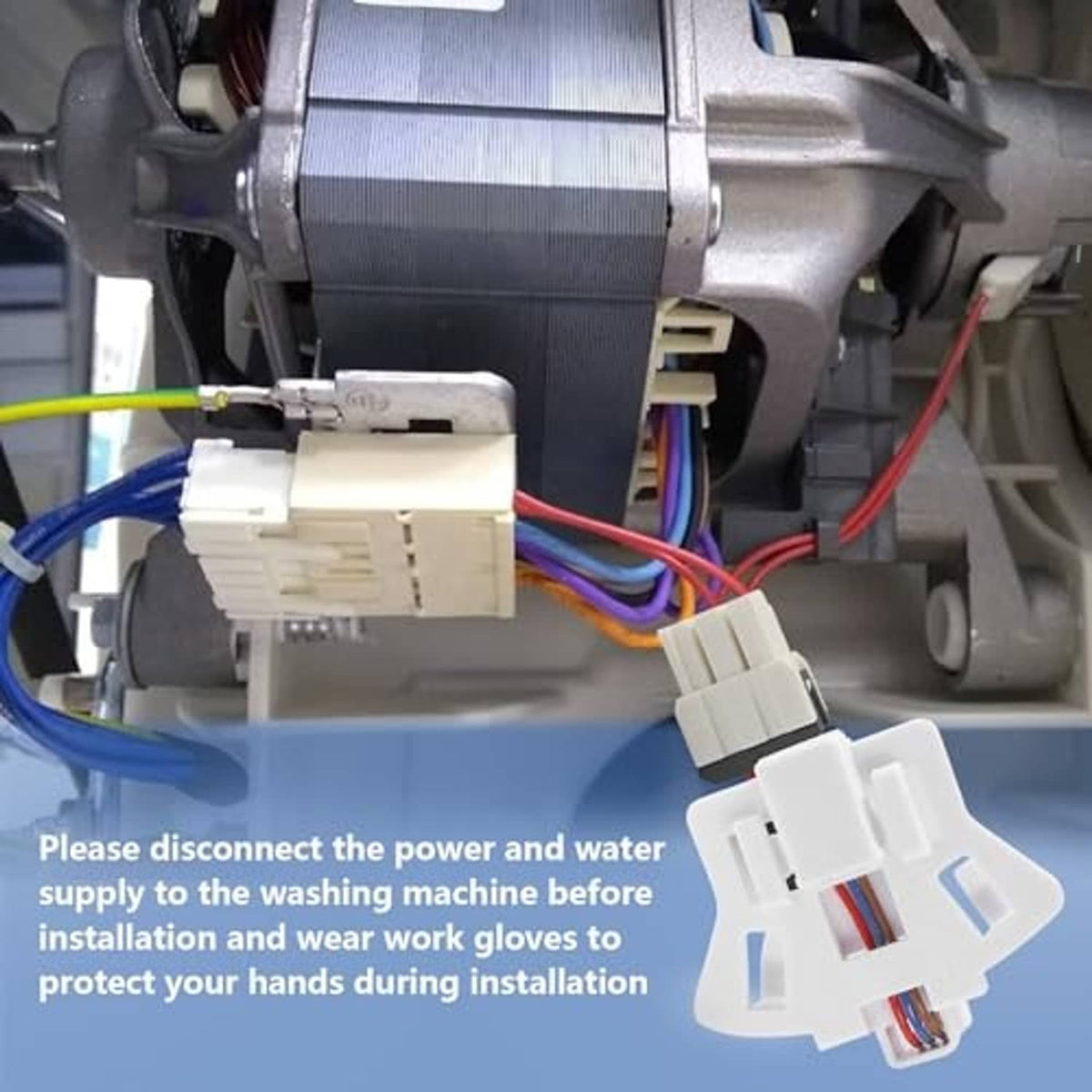 Washer interior speed sensor module with white connector and multicolor wiring harness