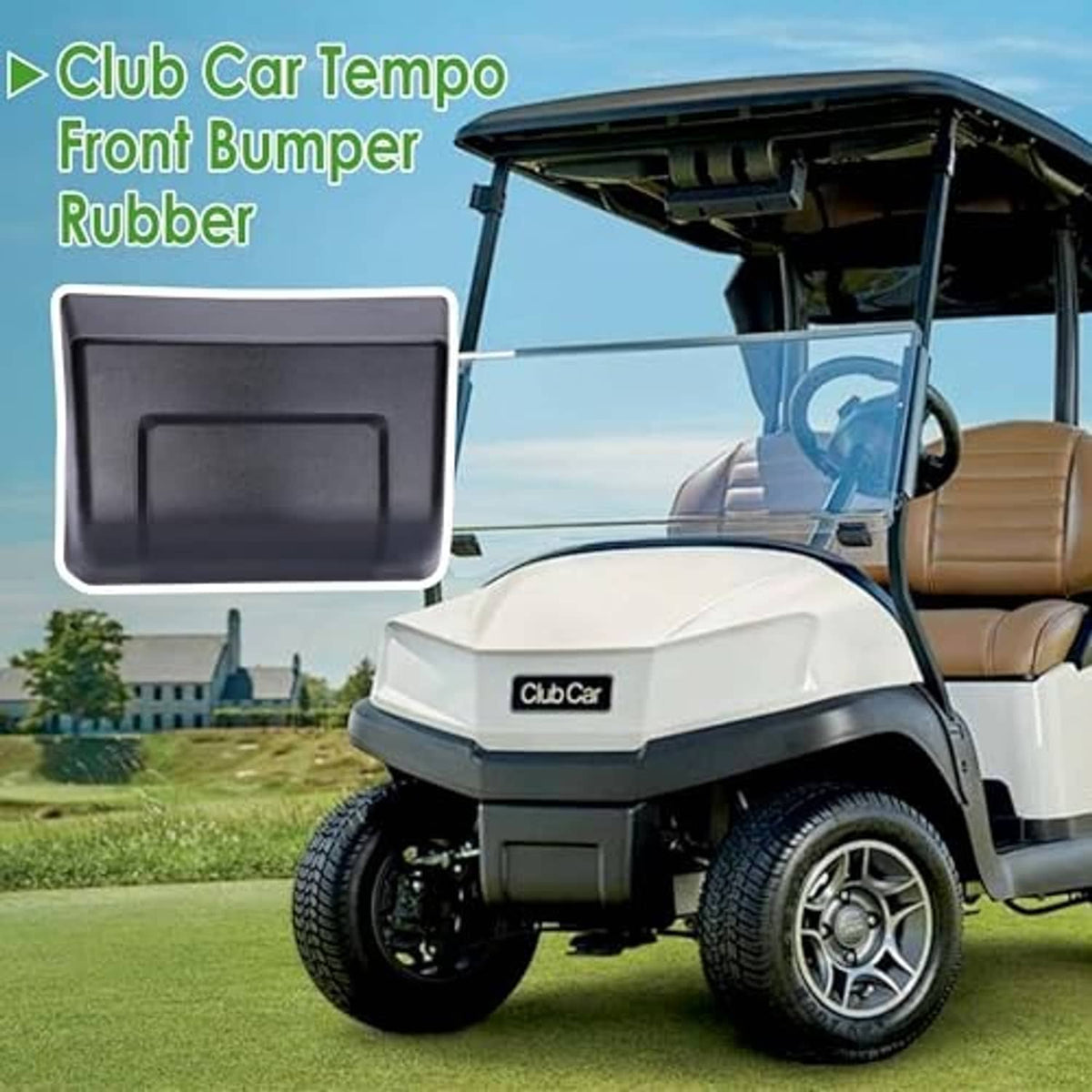 Club car front bumper rubber, shown on a golf cart, dark gray molded cover