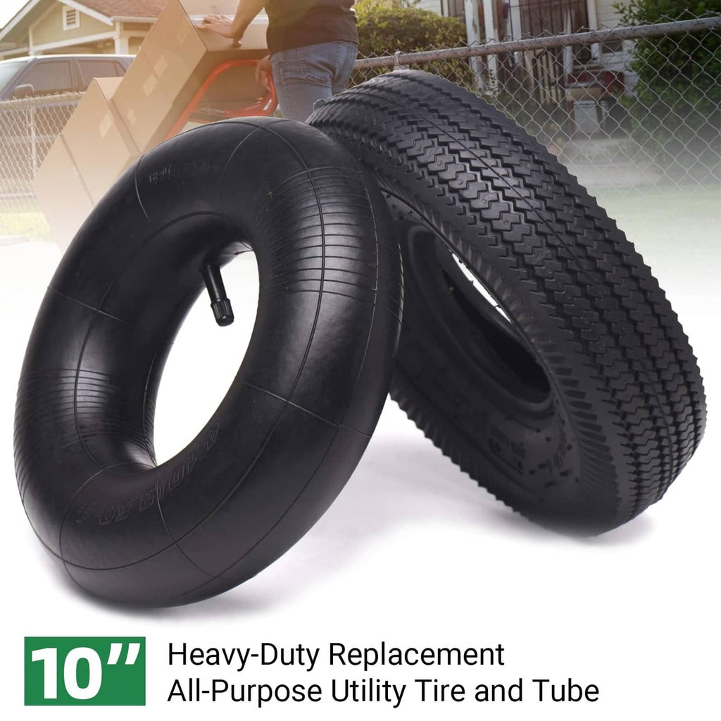 Stacked black replacement tire and tube set with deep zigzag tread pattern