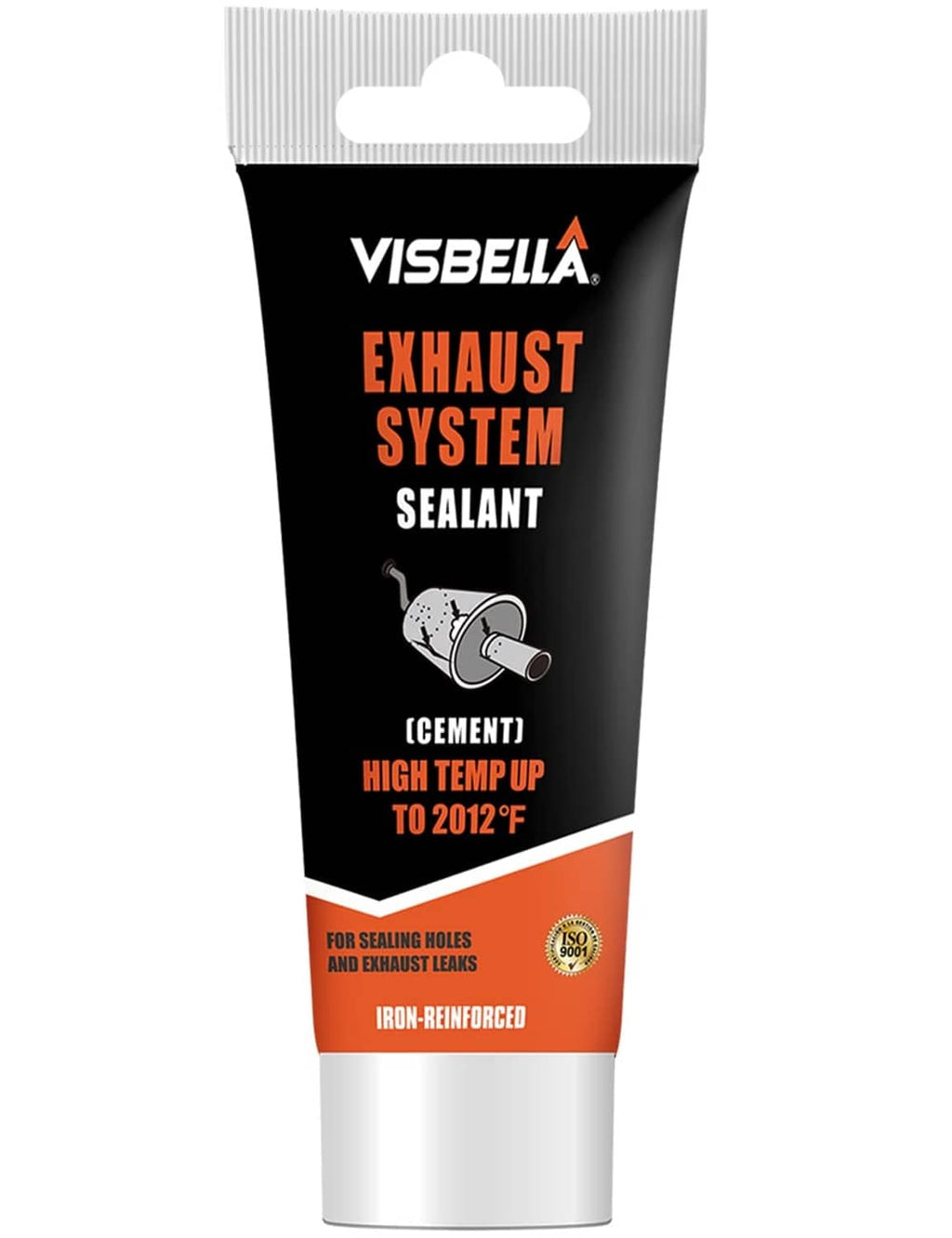 Exhaust system sealant tube front view with orange base and white cap