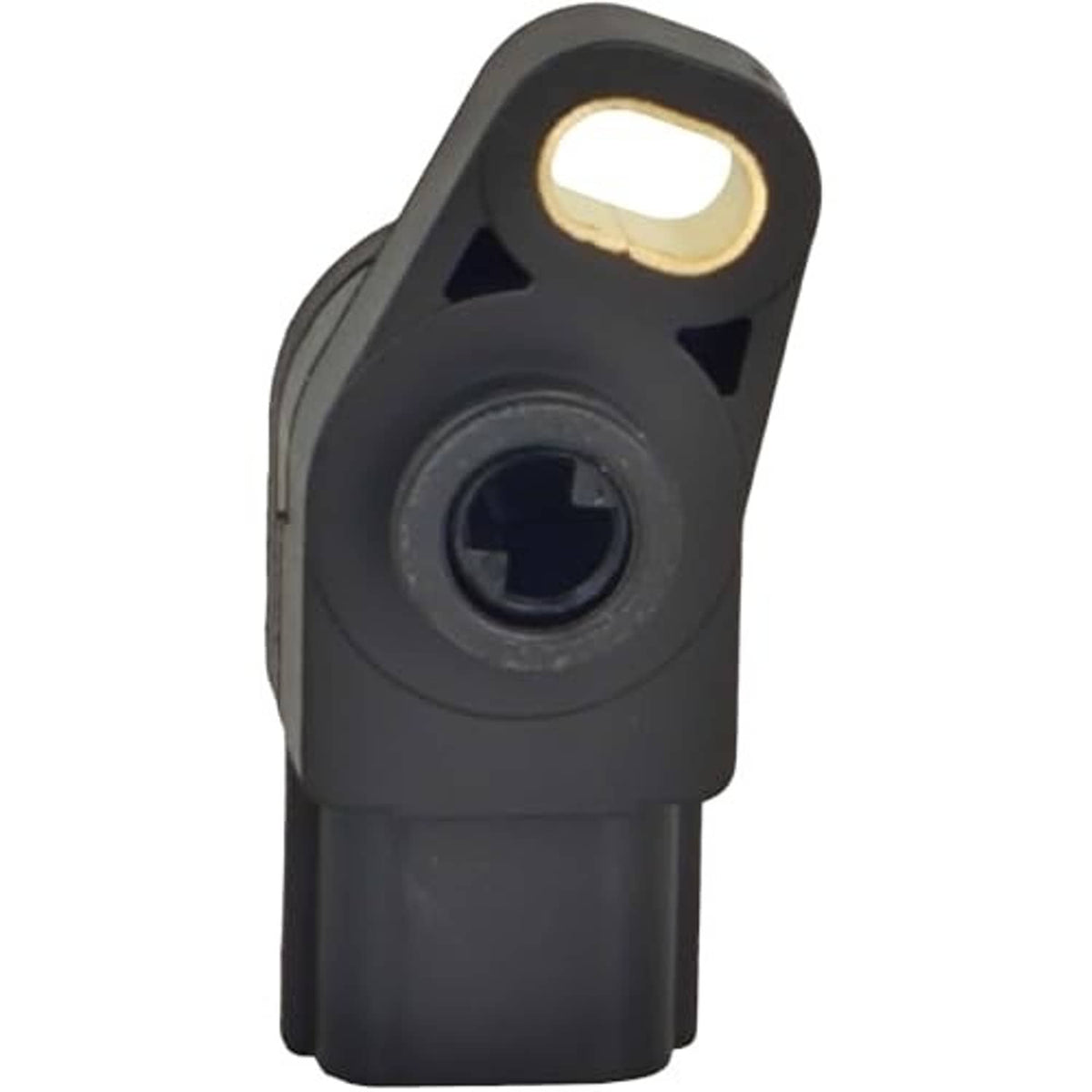 Black throttle position sensor side view with circular port and amber indicator window