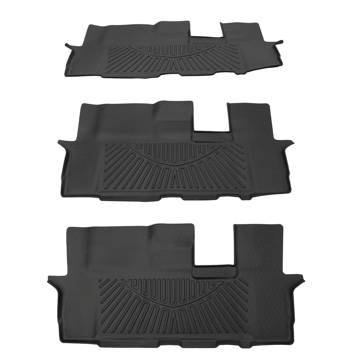 Three-piece black TPE floor mat liners set with central cutout for console