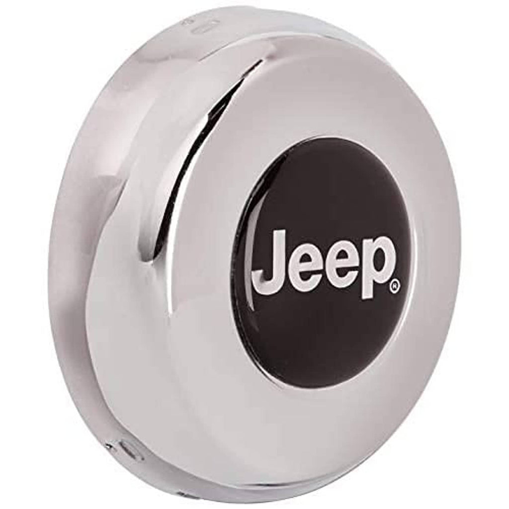 White round Jeep steering wheel center cap with black oval logo insert
