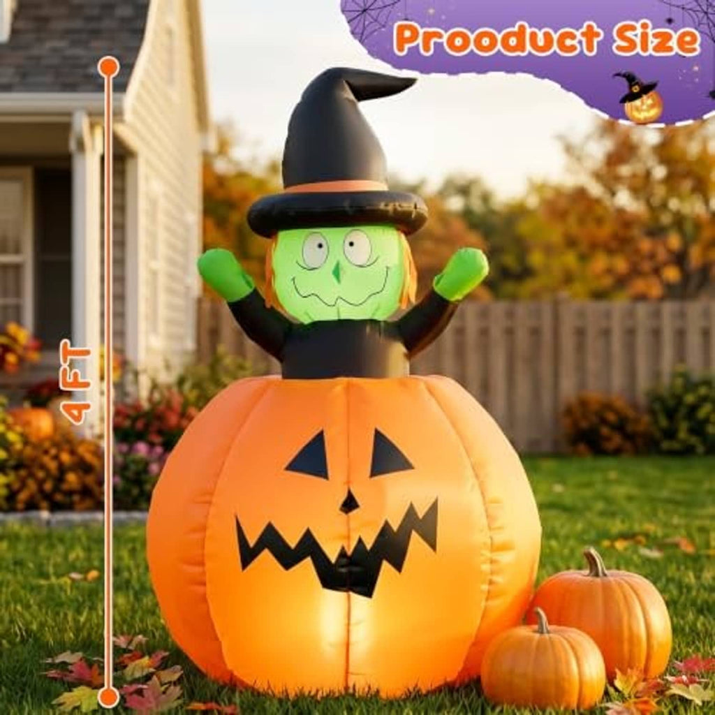 4-ft Halloween inflatable pumpkin witch decoration, orange pumpkin body with black jack-o-lantern