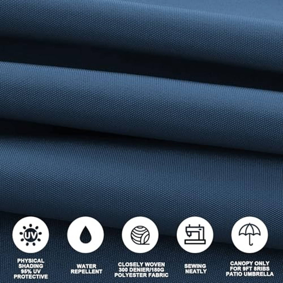 Navy blue nylon umbrella canopy fabric with textured weave and water-repellent finish