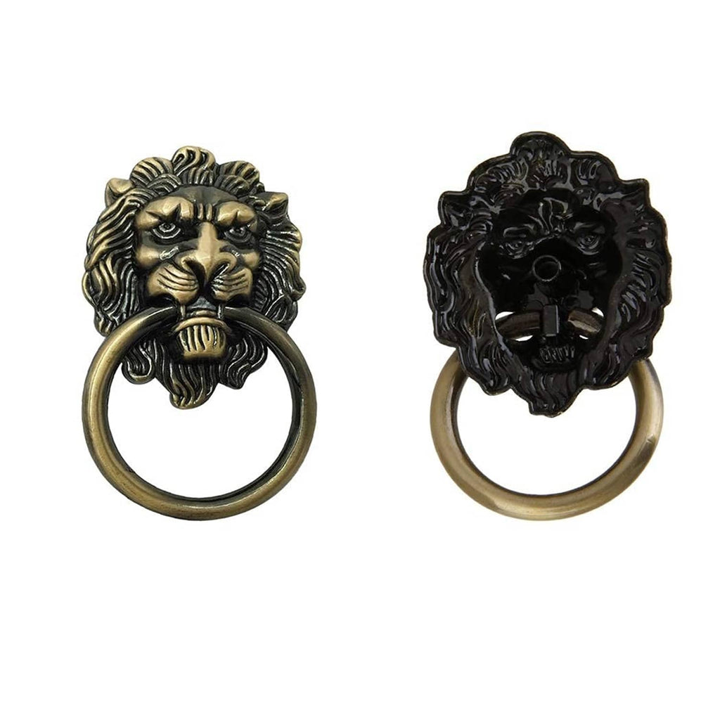 Lion head drawer pull handles with oval rings, one dark bronze finish variant