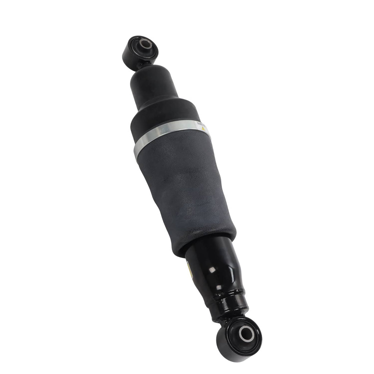 Pair of rear air suspension shock struts, angled view with black rubber body and silver band