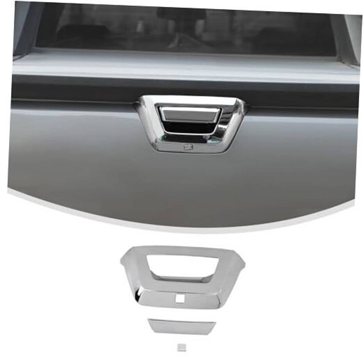 Chrome tailgate handle cover and included trim piece