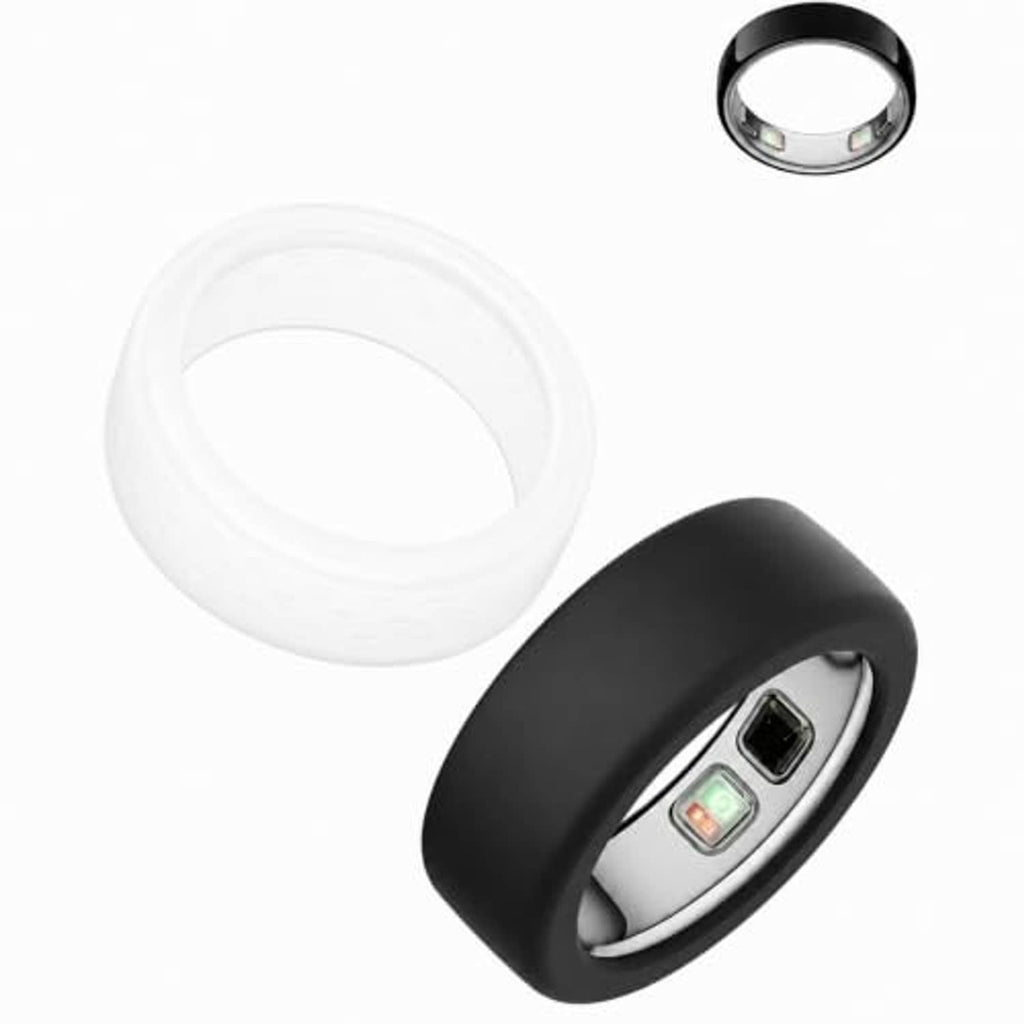 Oura Ring 5 silicone protector set: clear and black covers with front sensor opening