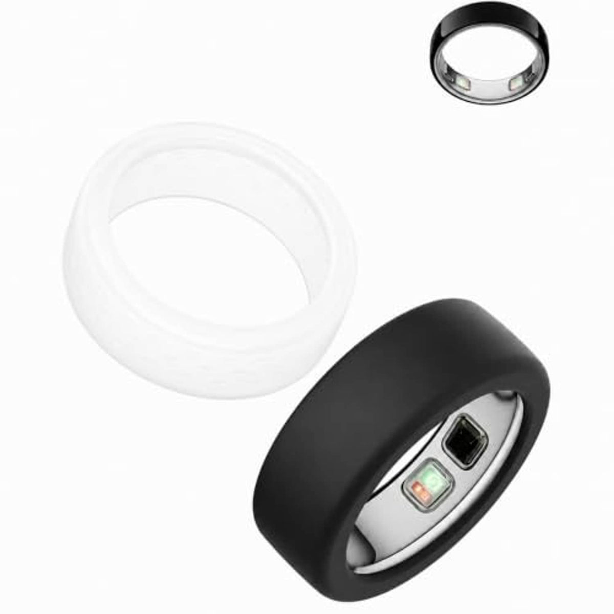Oura Ring 5 silicone protector set: clear and black covers with front sensor opening
