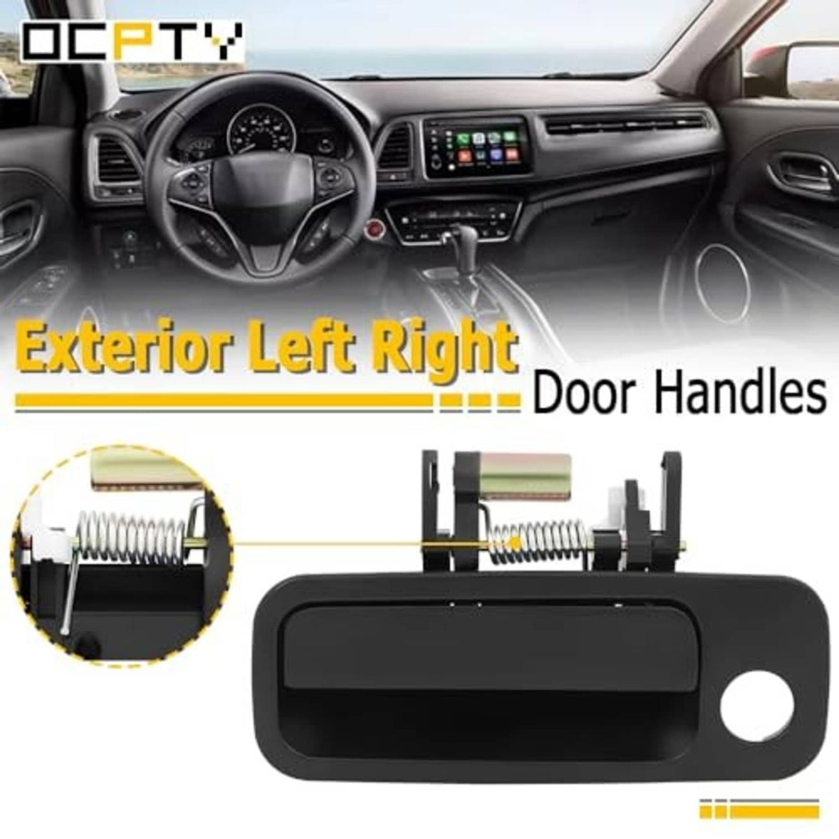 Exterior door handle replacement with black cover and visible internal spring rod