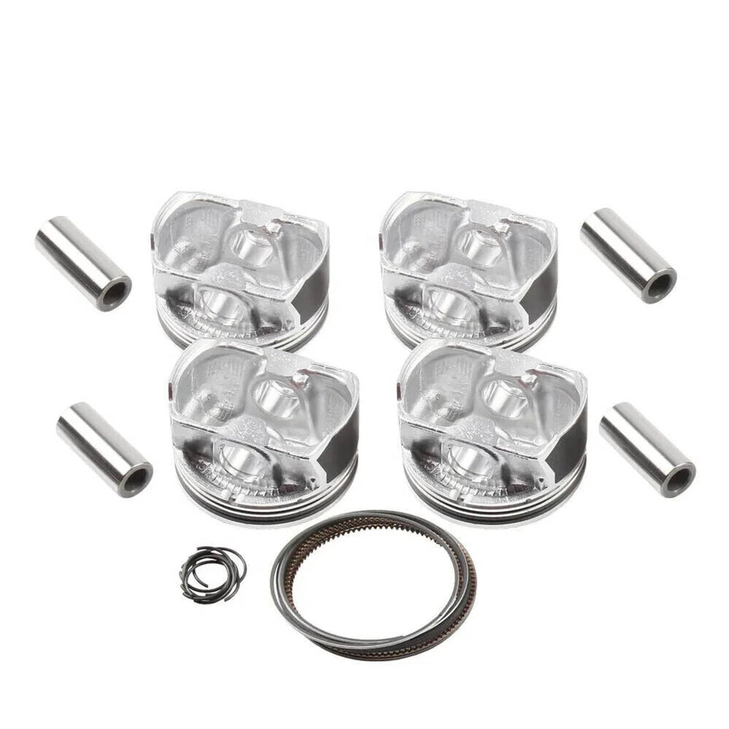 Engine piston set with wrist pin hardware and compression rings, silver metal