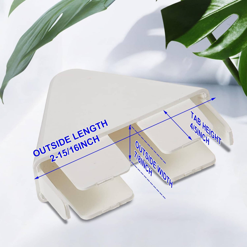 Two white vinyl round-top fence caps showing outside size dimensions