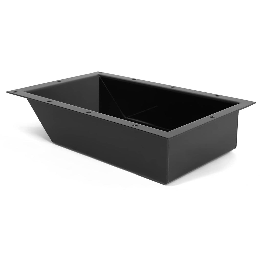Recessed trolling motor foot pedal pan, rectangular black housing with open top cavity.