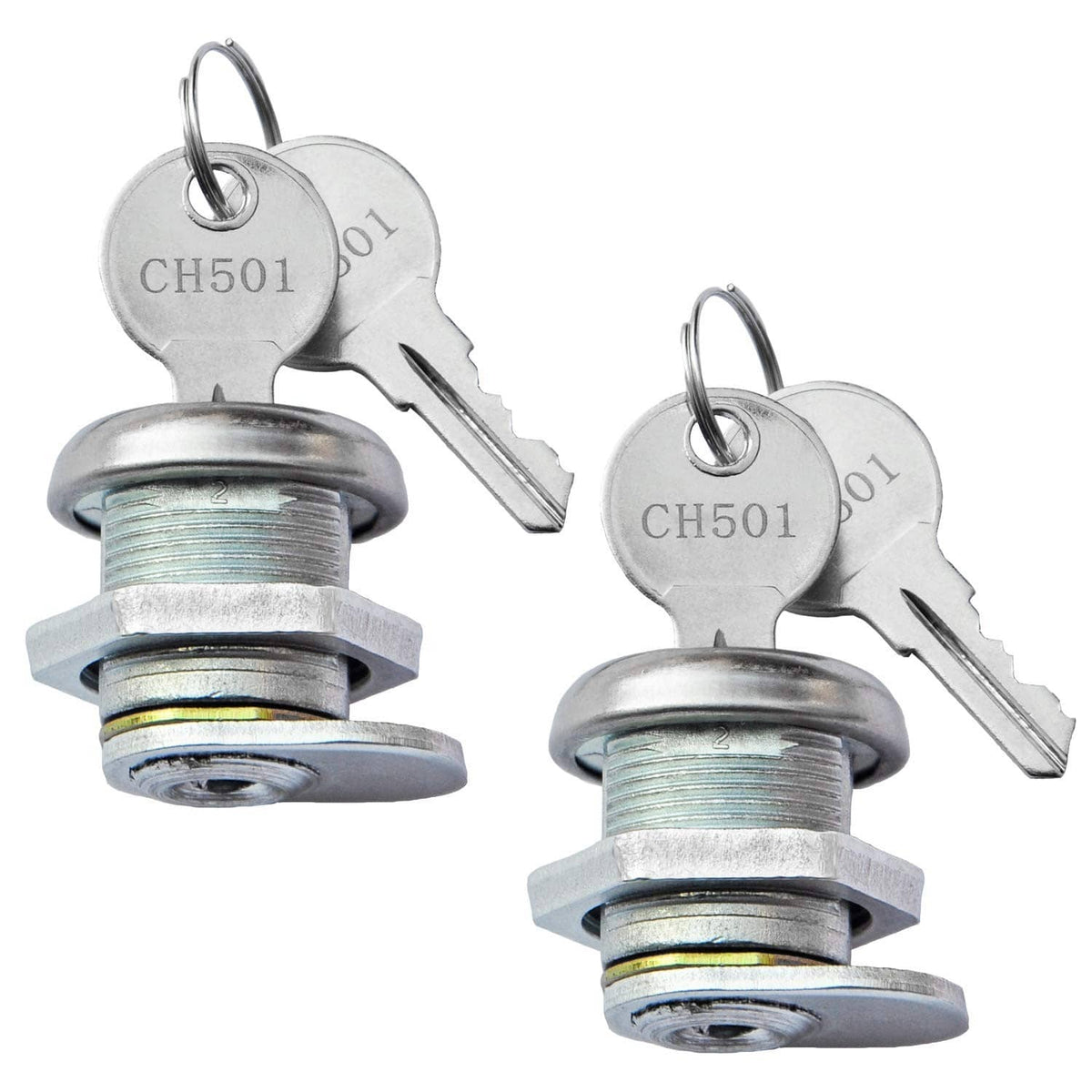 Truck toolbox lock replacement cylinder with two metal keys labeled CH50