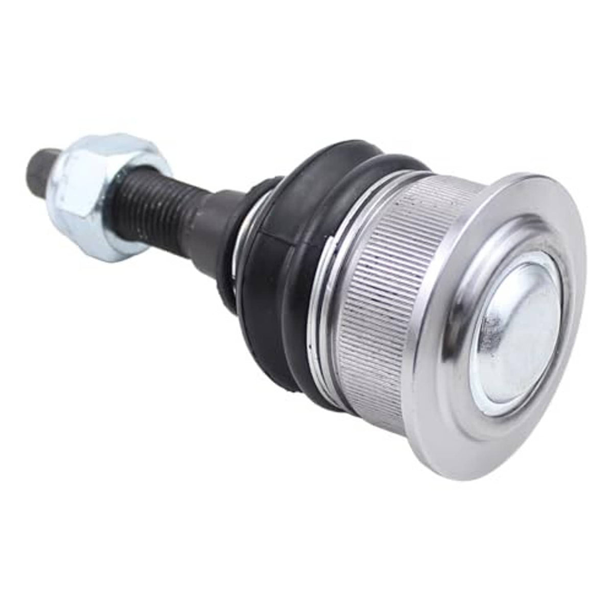 Single front upper ball joint assembly with black boot, threaded stud, and circular chrome face