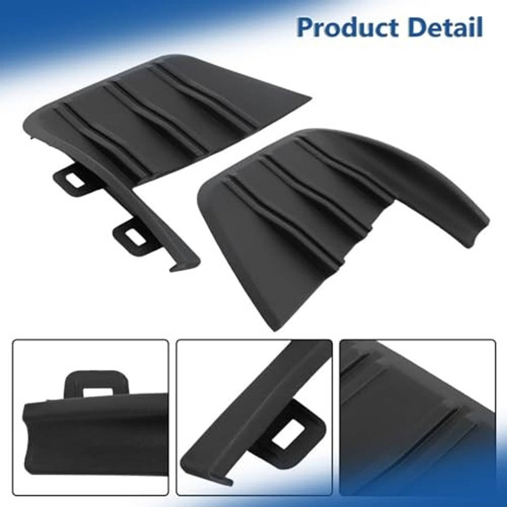 Black front bumper trim molding pieces with ridged surface and mounting tabs