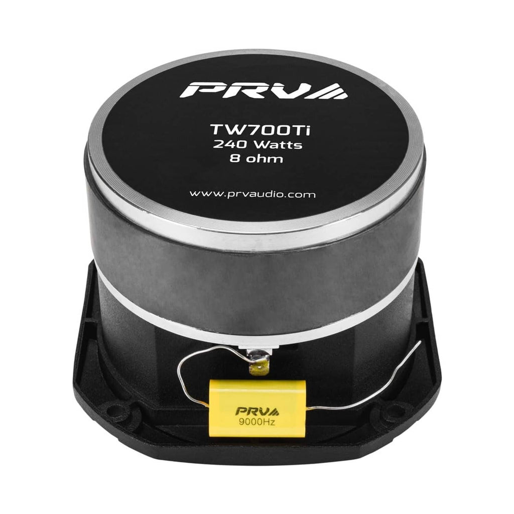 PRV Audio black bullet tweeter with top label and rear mounting base