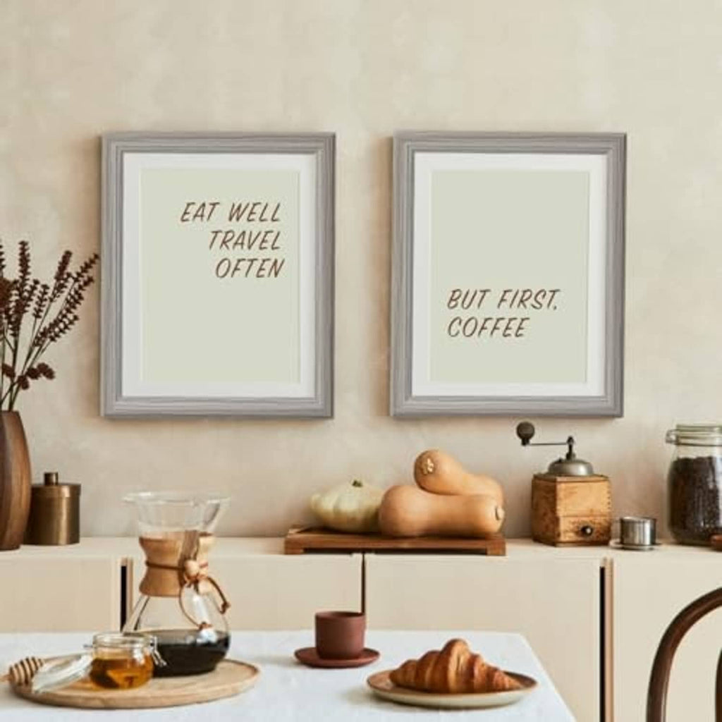 Two 8x10 grey woodgrain wooden picture frames with clear front, wall-hanging