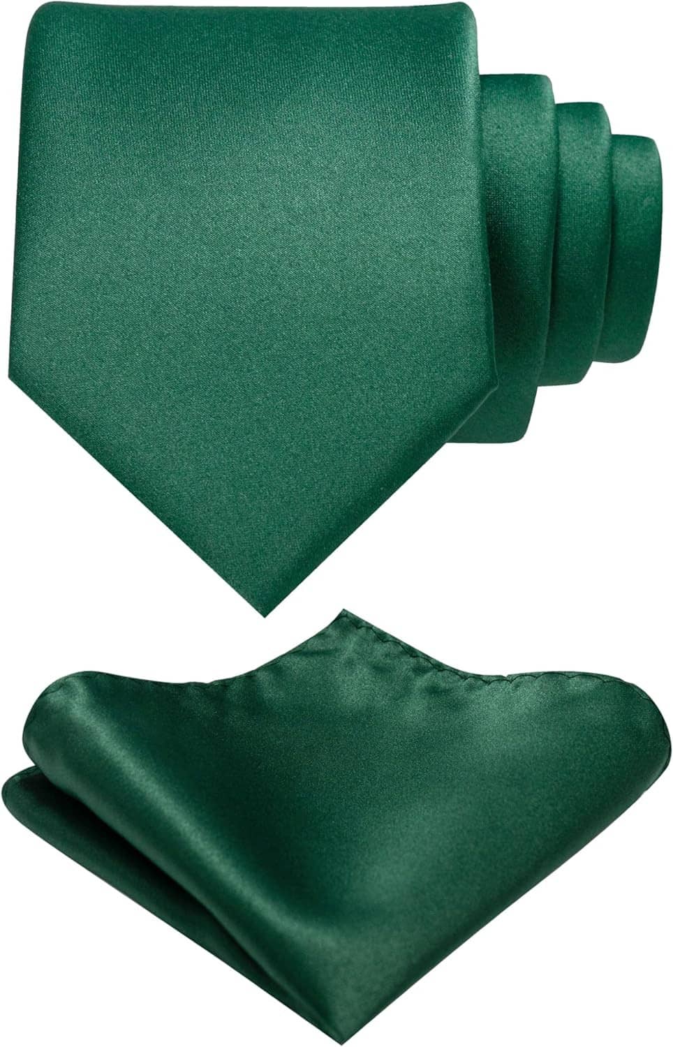 Solid green necktie with matching pocket square set