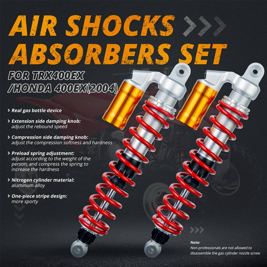 Front shock absorbers set with red coil springs and orange-gold cylinders