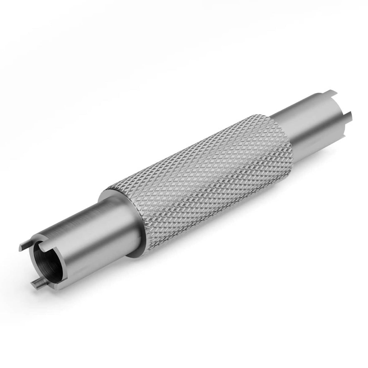 Front sight adjustment tool with rubber caps and textured knurled grip, angled view