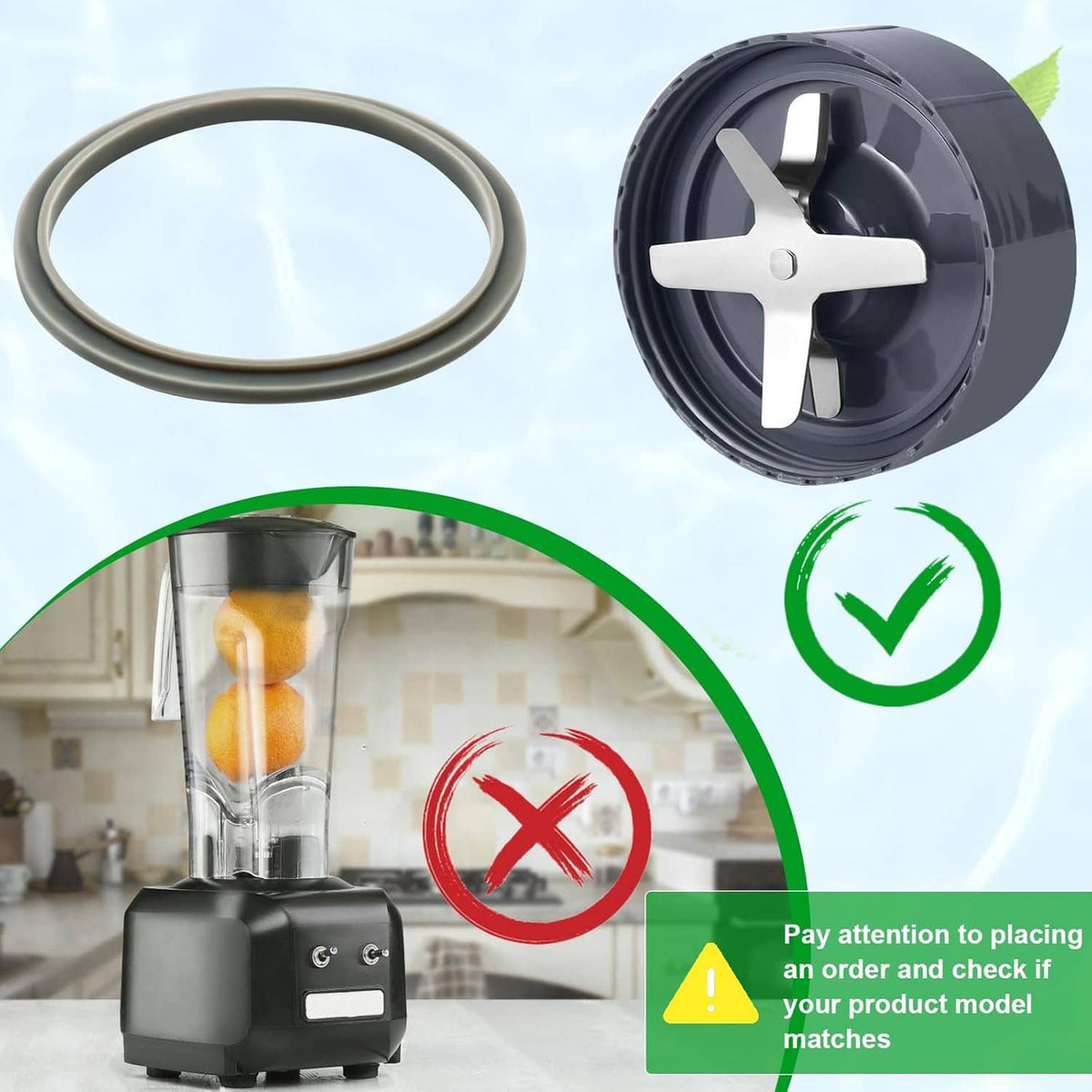 Grey rubber gasket seal ring with blender base blade assembly