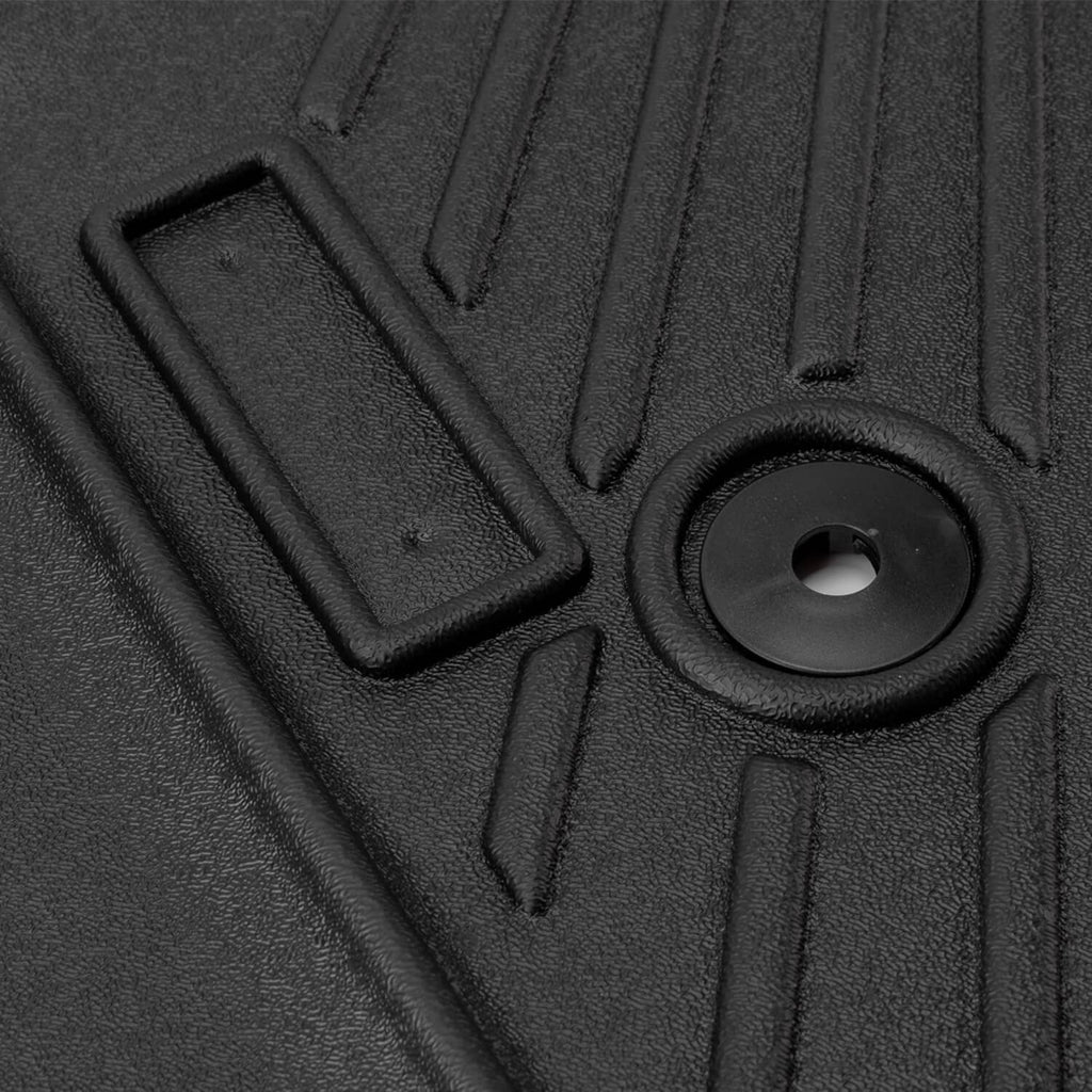 Close-up of black floor mat texture with vented traction pattern
