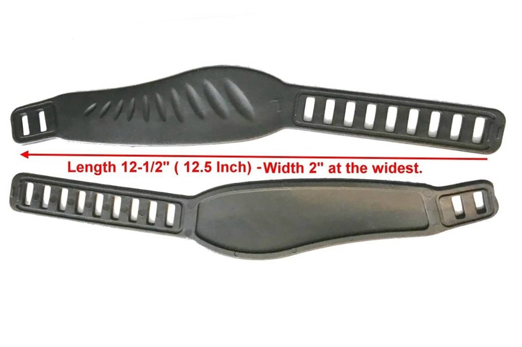 Black stationary bike pedal straps with ribbed ends and center pad