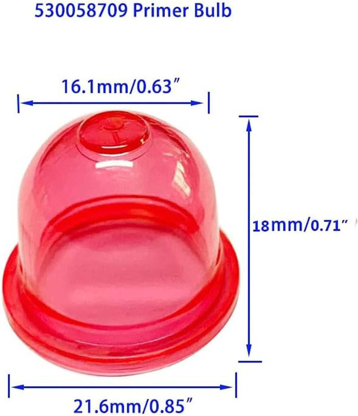 Red primer bulb, 21.6mm x 18mm, domed nozzle