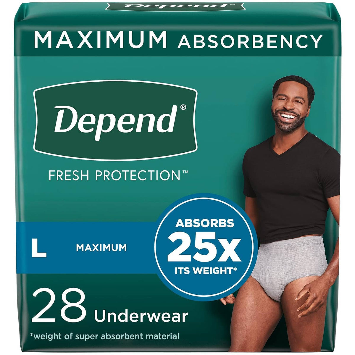 Depend adult incontinence underwear package, green Maximum absorbency size L, 28 count