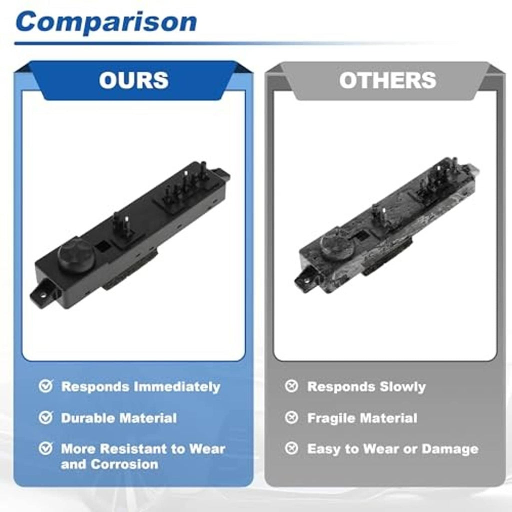 Power seat switch comparison view showing our black module and others unit
