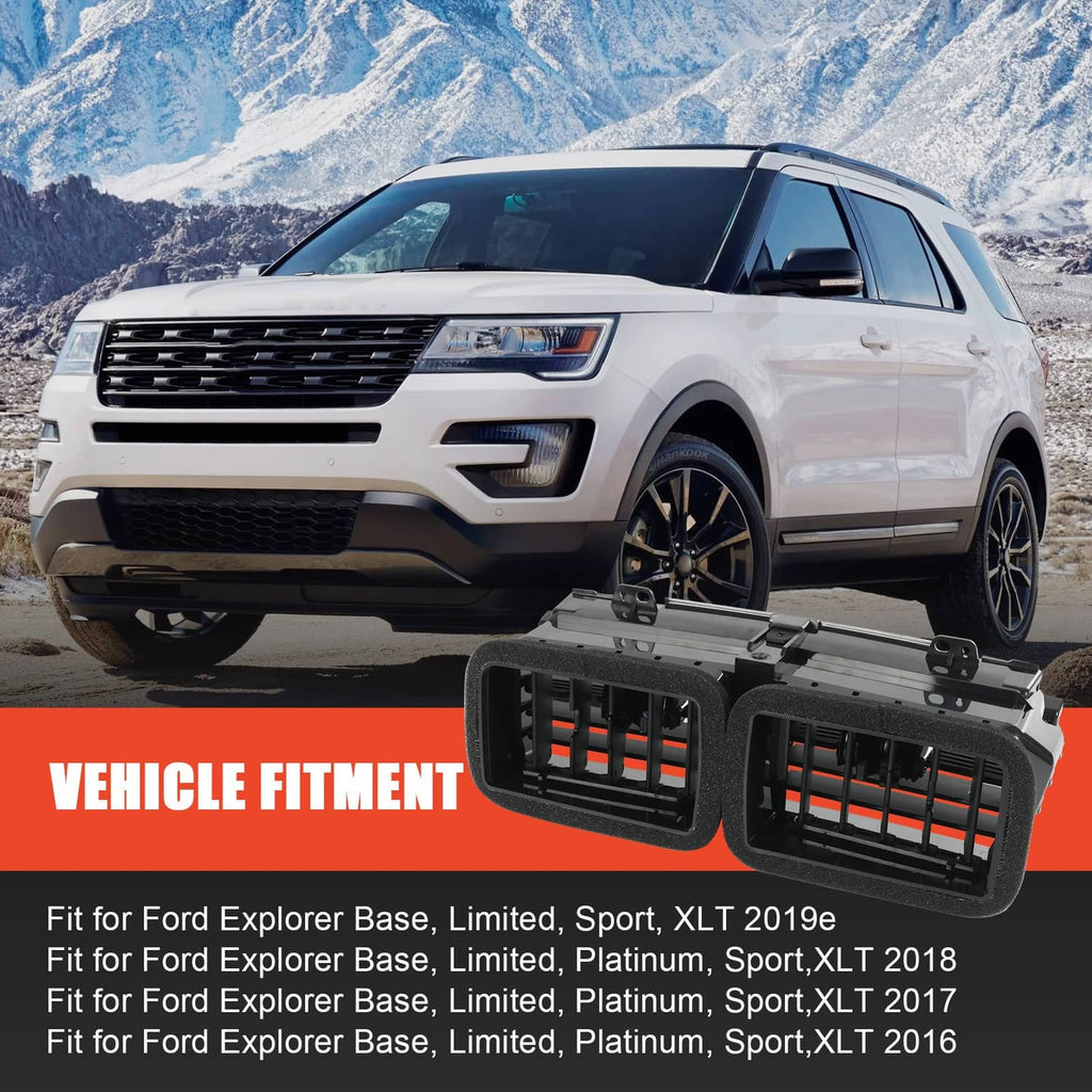 Black dual center dash air vent assembly with twin vent outlets and slatted grille