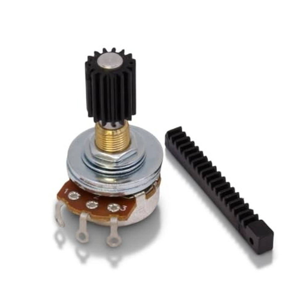 Wah replacement potentiometer with gold shaft, gear, and black rack