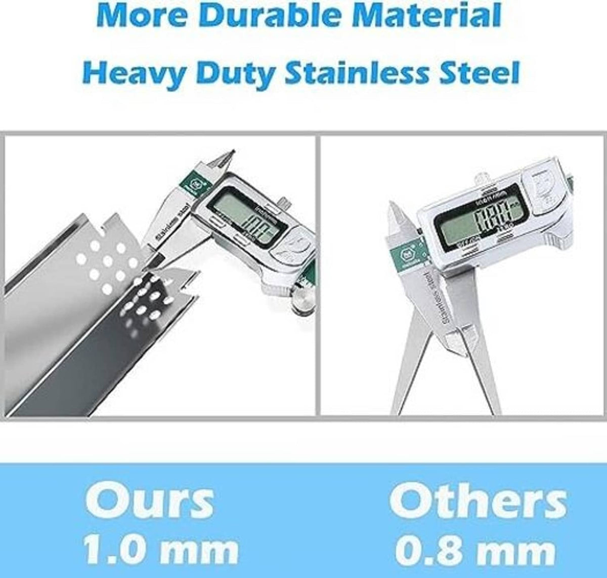 Heavy-duty stainless steel grill heat plate and burner parts with thick metal build