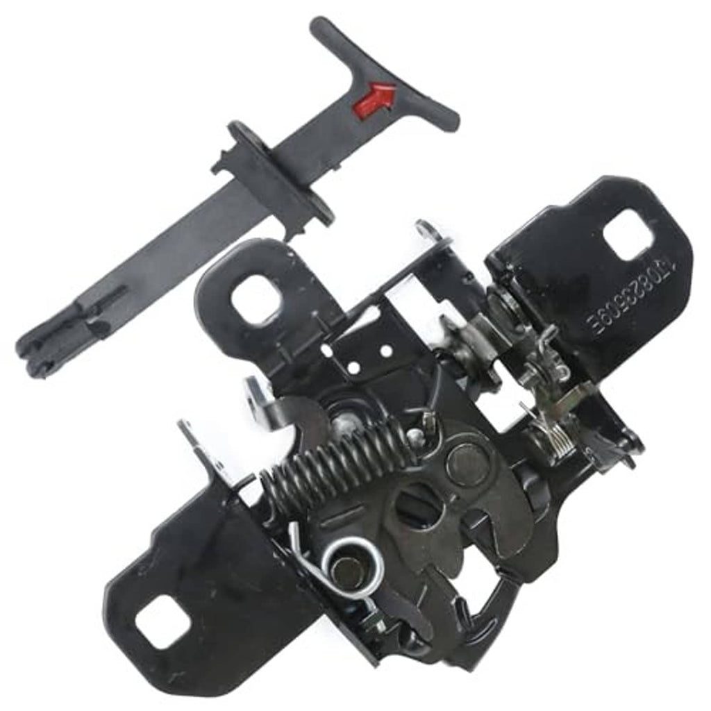 Black hood latch lock and puller replacement assembly with mounting brackets