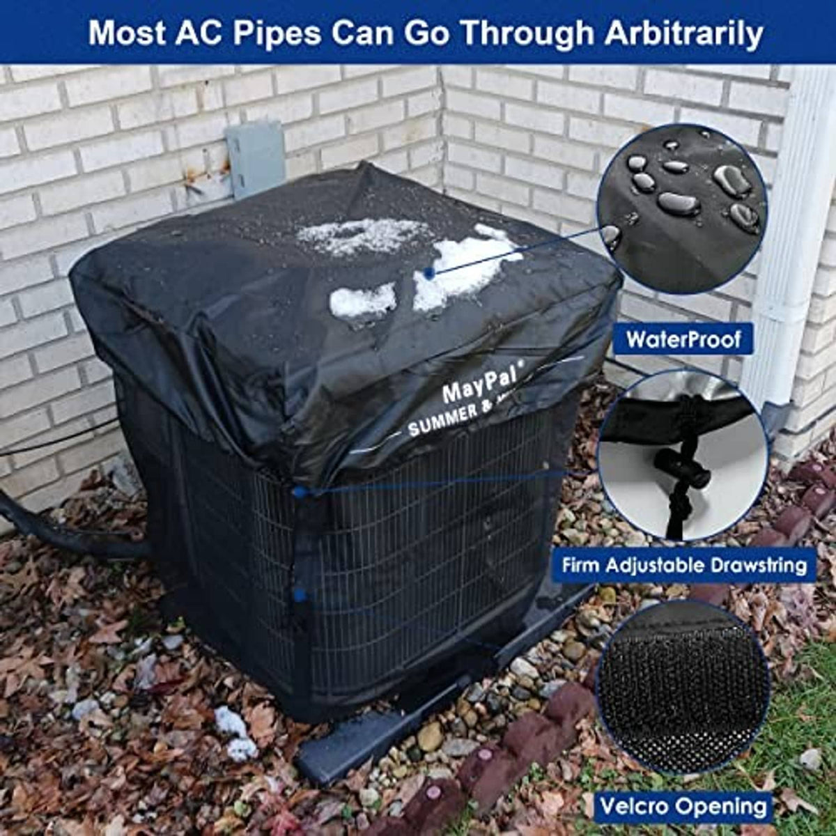 Black AC condenser cover with waterproof top and elastic front access opening