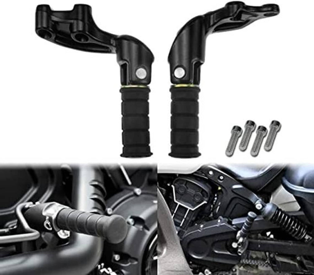 Matte black rear passenger footrest pegs with bracket and included hardware