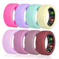 Set of colorful silicone ring covers with open display window, showing multicolor LEDs