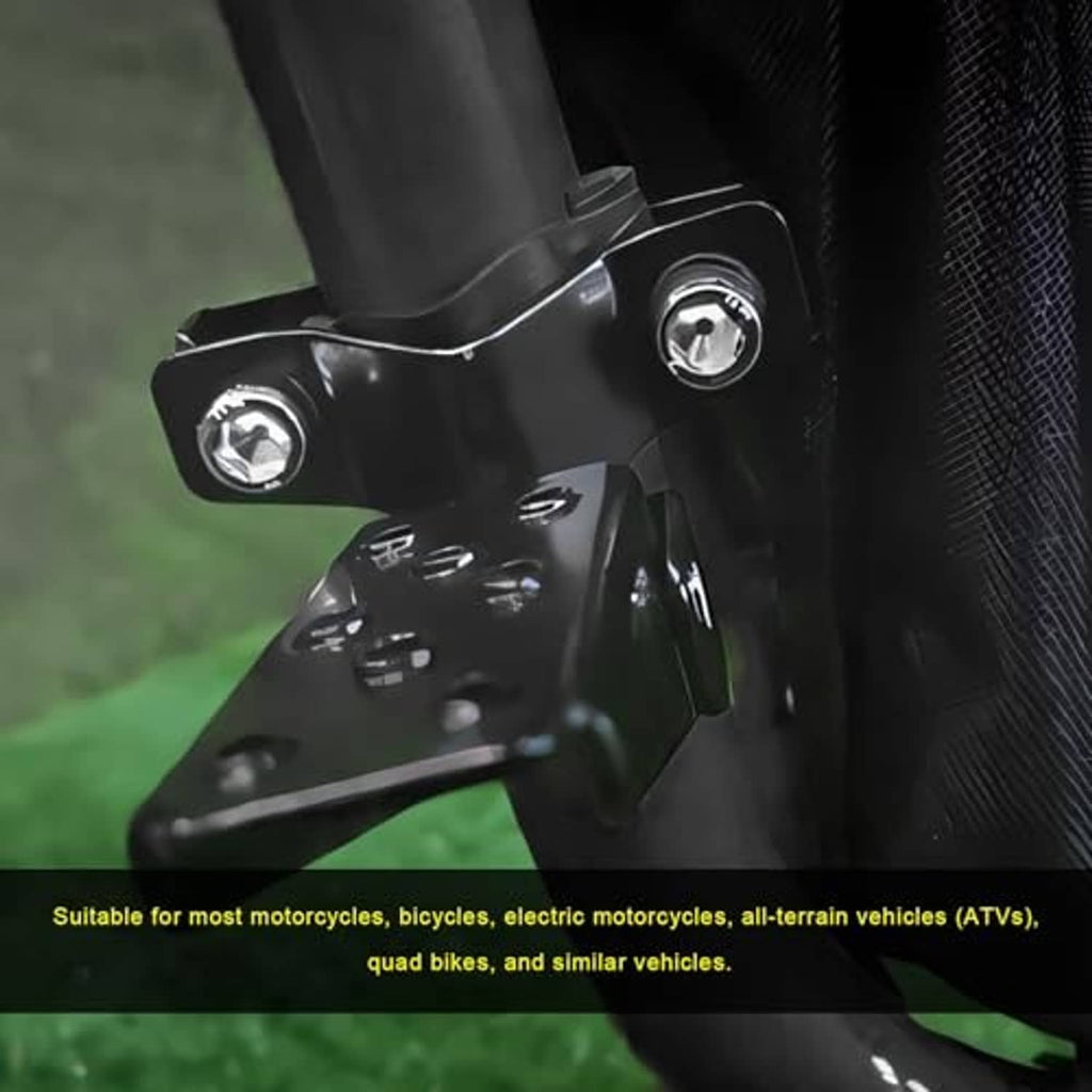 Black folding clamp footrest bracket with two mounting bolts and pedal pad