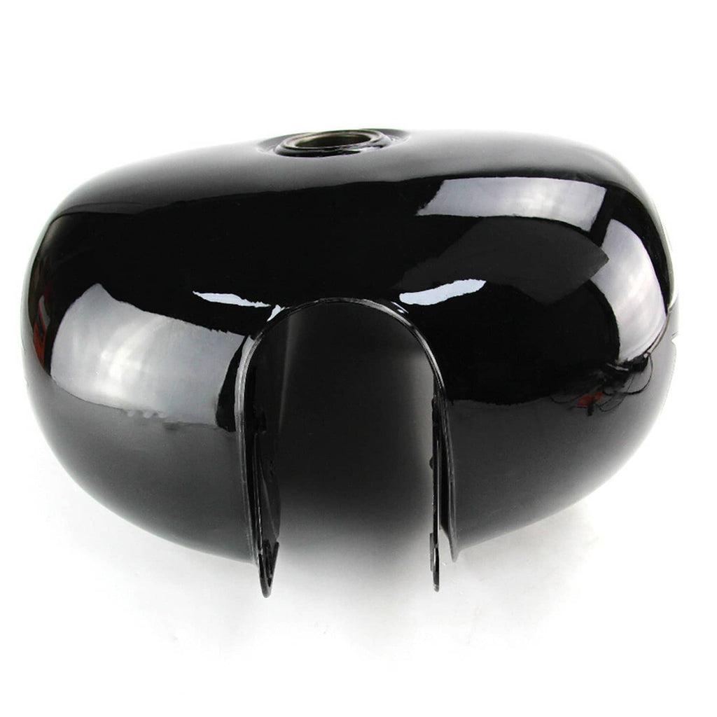 Glossy black fuel tank with round fuel cap opening