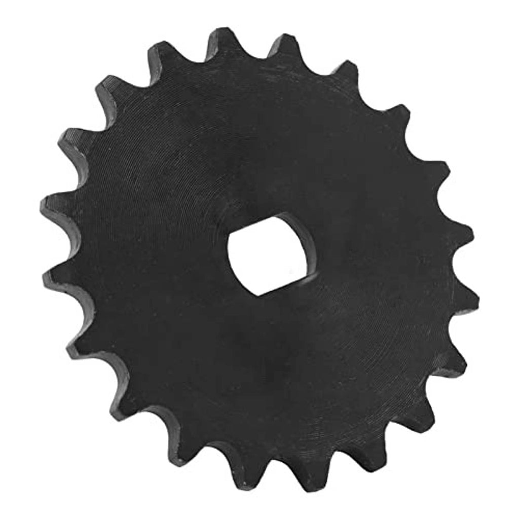 20-tooth carbon steel motor sprocket, dark finish, center bore, toothed ring