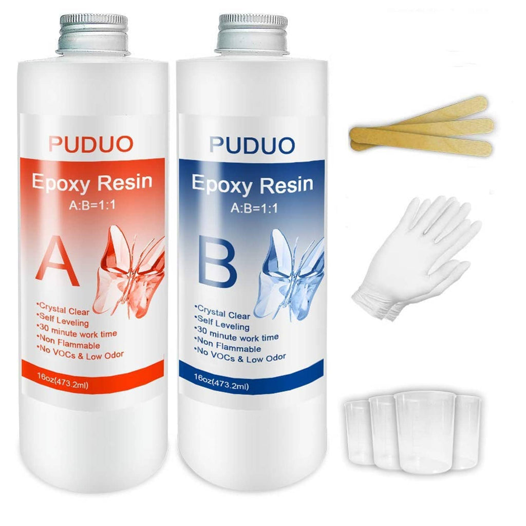 Clear epoxy resin A and B bottles with caps, for mixing resin